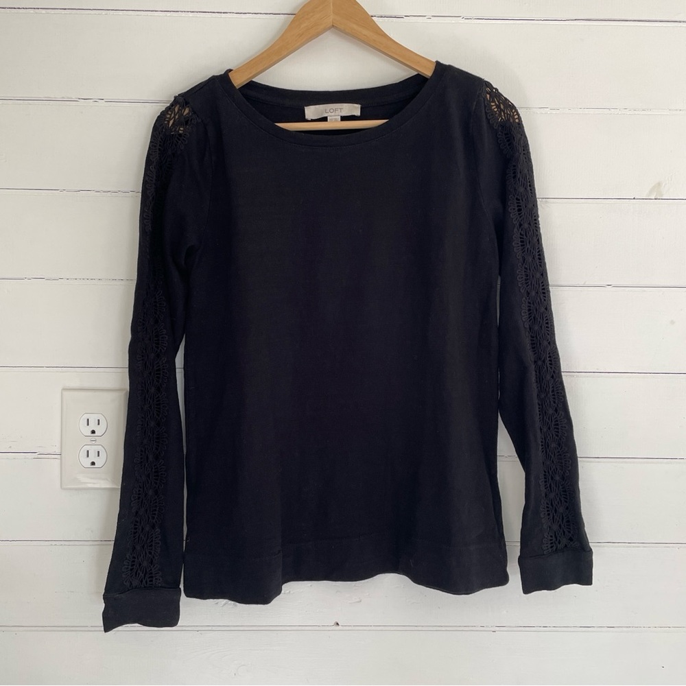Loft Black Crochet Sleeve Long Sleeve Top